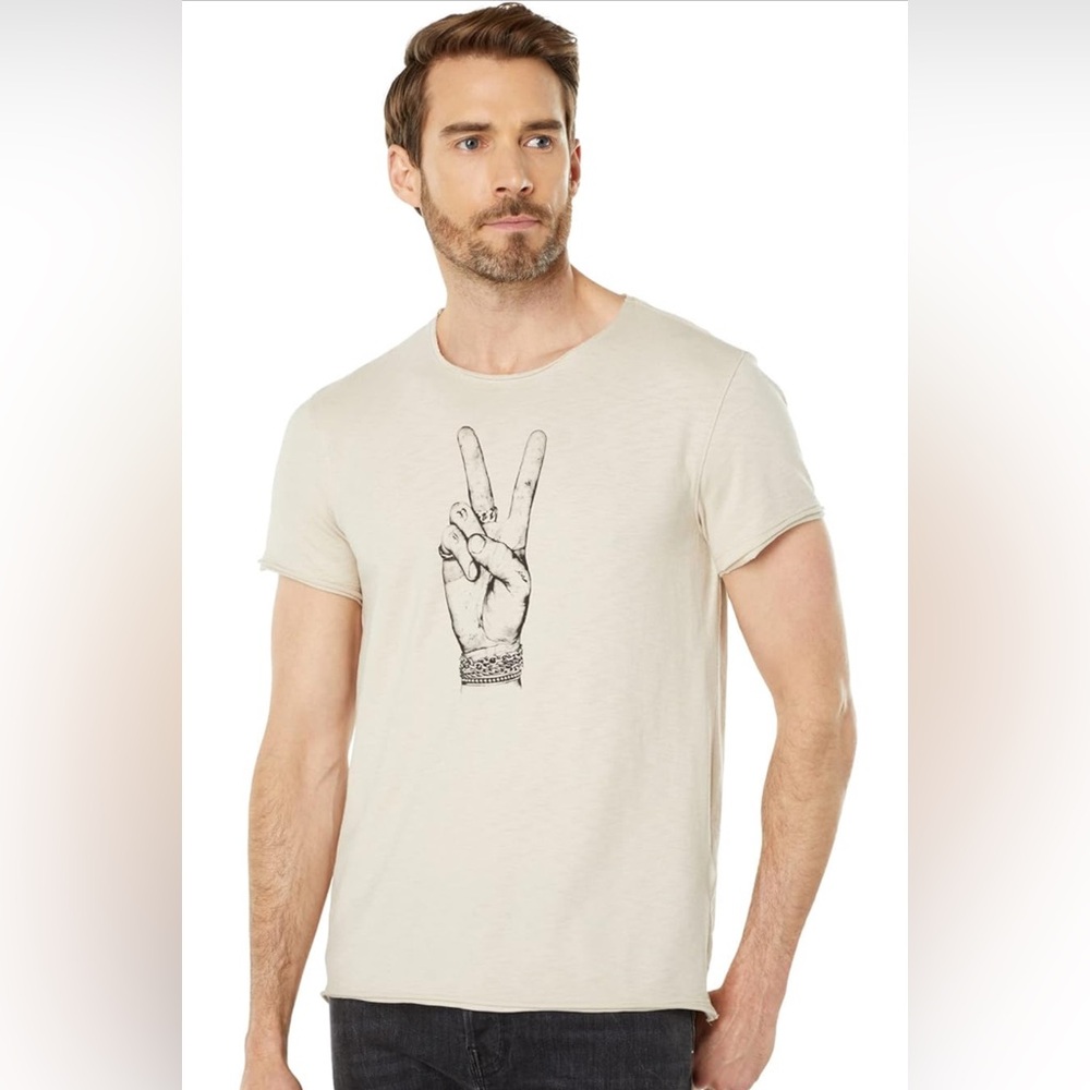 John Varvatos Men's Tough Peace Hand Raw-Edge T-Shirt Size XS